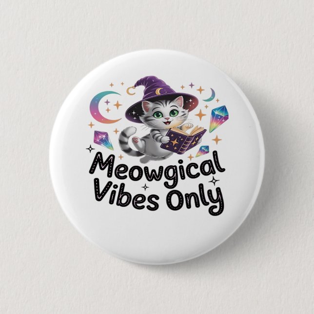 Nur Meowgical Vibes, Floating Kawaii Witch Cat Ov Button (Vorderseite)