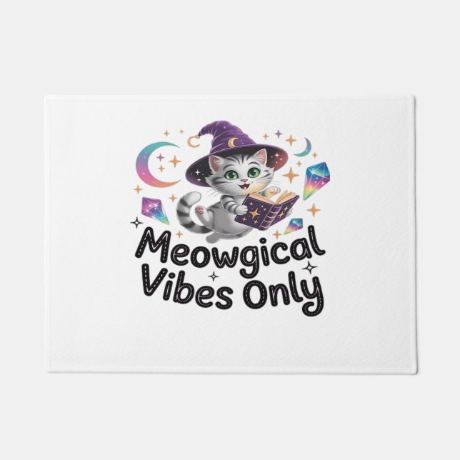 Nur Meowgical Vibes, Floating Kawaii Witch Cat Ov Fußmatte (Vorderseite)