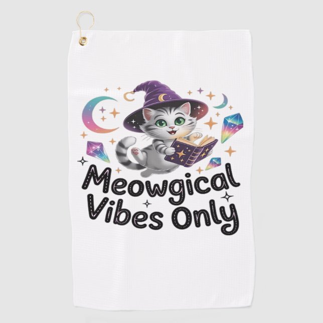 Nur Meowgical Vibes, Floating Kawaii Witch Cat Ov Golfhandtuch (Vorderseite)
