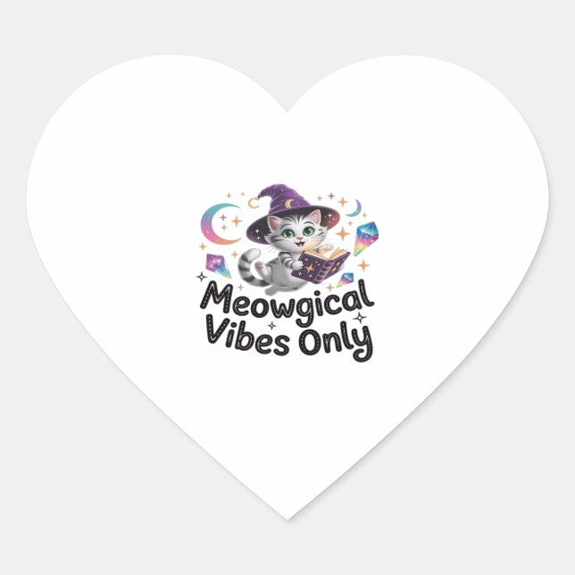 Nur Meowgical Vibes, Floating Kawaii Witch Cat Ov Herz-Aufkleber (Vorderseite)
