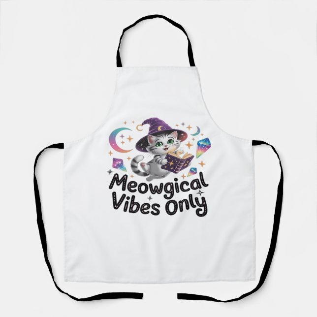 Nur Meowgical Vibes, Floating Kawaii Witch Cat Ov Schürze (Vorderseite)