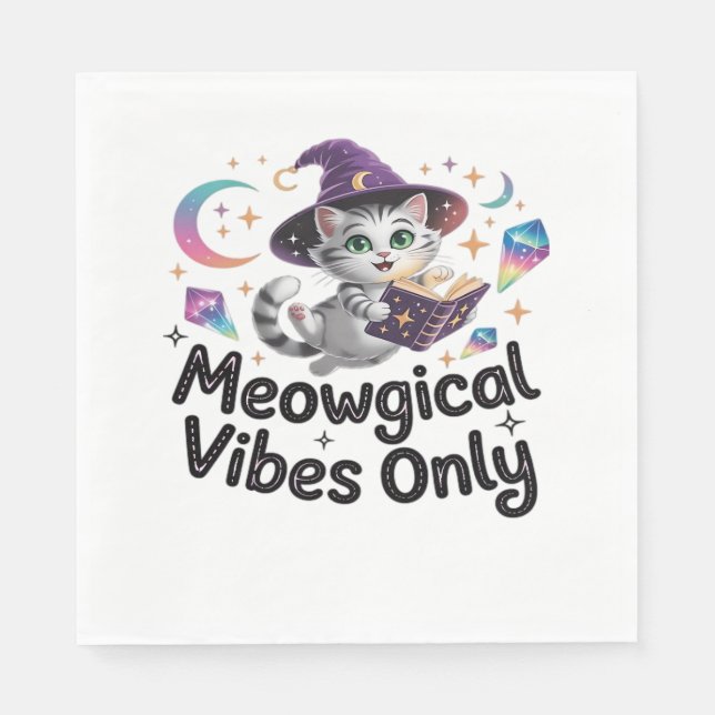 Nur Meowgical Vibes, Floating Kawaii Witch Cat Ov Serviette (Vorderseite)