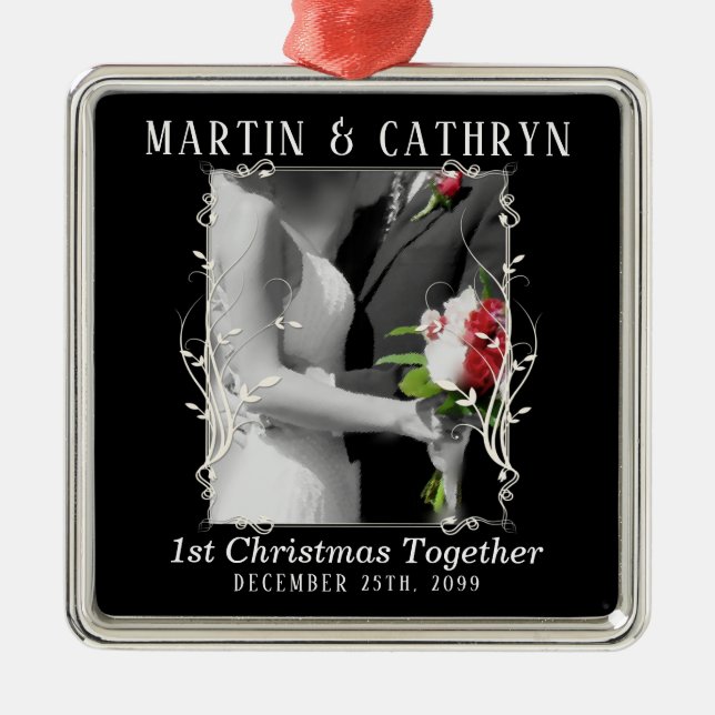 Nur Name verheiratet mit Jahr 1. Weihnachten Ornament Aus Metall (Vorne)