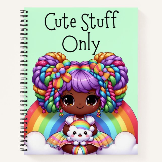 Nur niedliches Stuck - Green Kawaii Rainbow Notizbuch (Vorderseite)