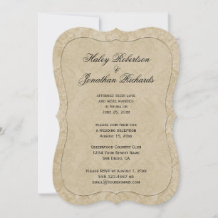 Nur Palest Gold Tan Damask Empfang Einladung