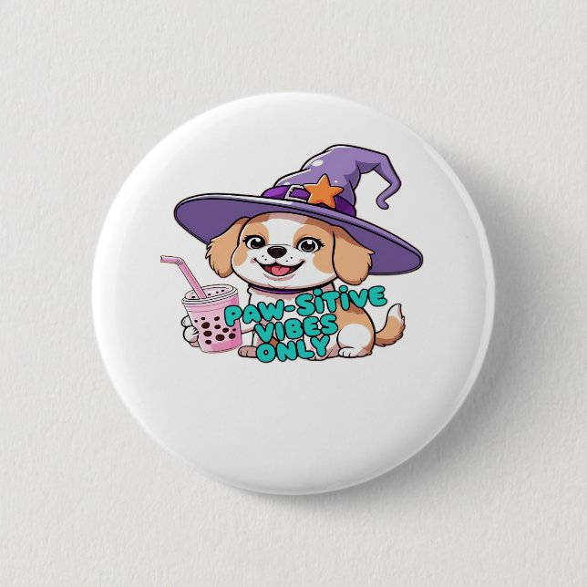 Nur Paw-Schwänze - Niedlicher Hund mit Blasen-Tee  Button (Vorderseite)