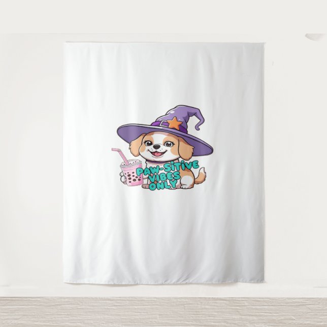 Nur Paw-Schwänze - Niedlicher Hund mit Blasen-Tee  Wandteppich (Vorderseite)
