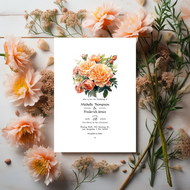 Nur Peachy Floral Wedding Einladung (Von Creator hochgeladen)