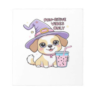 Nur positive Vibes Süßer Hund mit Bubble Tea Hal Notizblock