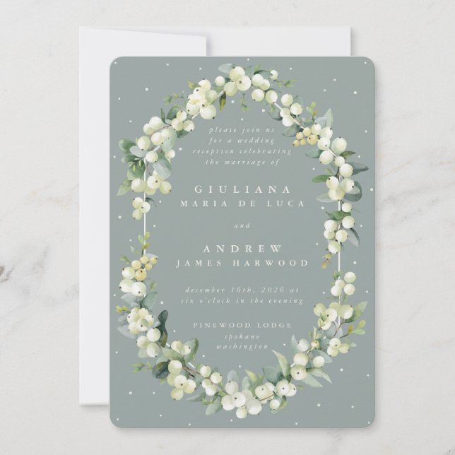Nur Seafoam Snowberry+Eukalyptus-Empfang Einladung (Vorderseite)