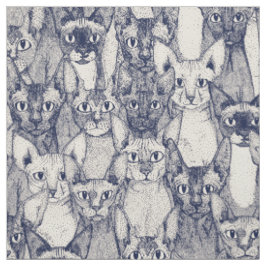 Nur Sphyx-Katzen blau von Weiß Stoff