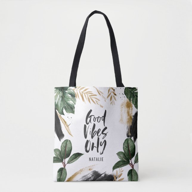 Nur tropische Blätter und Typografie Tasche (Vorderseite)