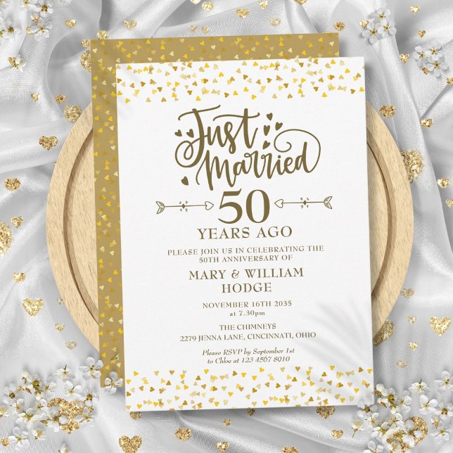 Nur verheiratet 50. Hochzeitstag Einladung (Just Married 50th Wedding Anniversary Invitation)