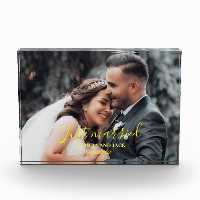 Nur verheiratet Celebrate Liebe mit personalisiert Fotoblock (Vorderseite)