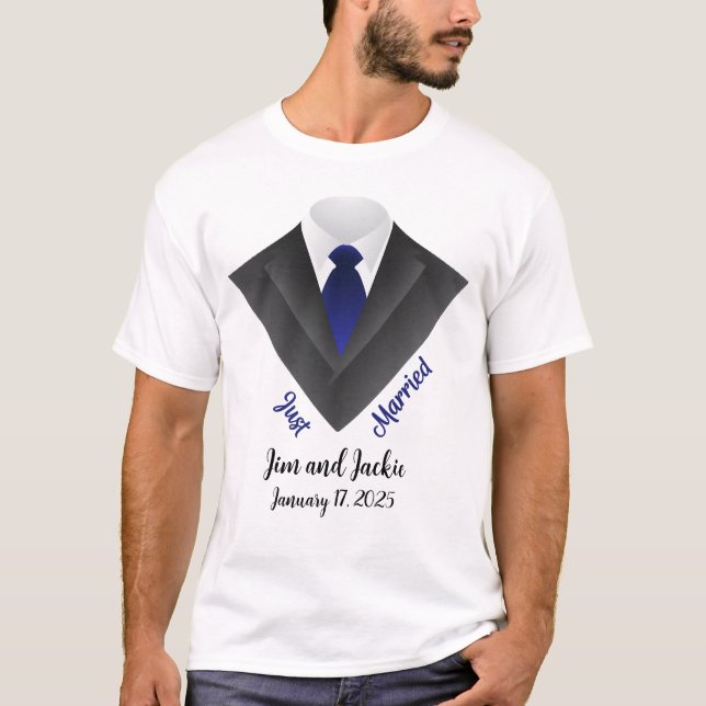 Nur verheiratet für Groom - Tux mit Blauer Krawatt T-Shirt (Vorderseite)