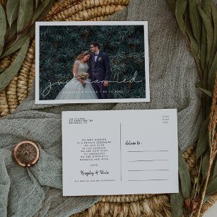 Nur verheiratet handgeschriebenes minimalistisches postkarte