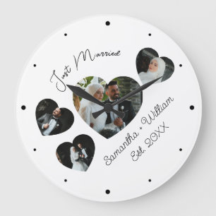 Nur verheiratet Hochzeit Foto Collage Wall Uhr