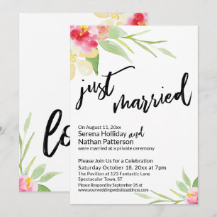 Nur verheiratet Lässige Typografie, Aquarell-Blume Einladung