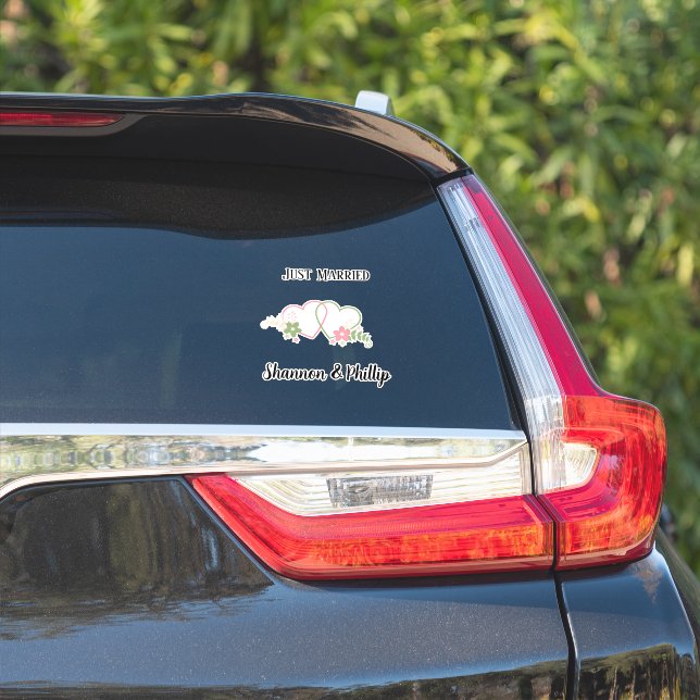 Nur verheiratet mit Fenster "Bride & Groom Names" Aufkleber (Auto Seite)