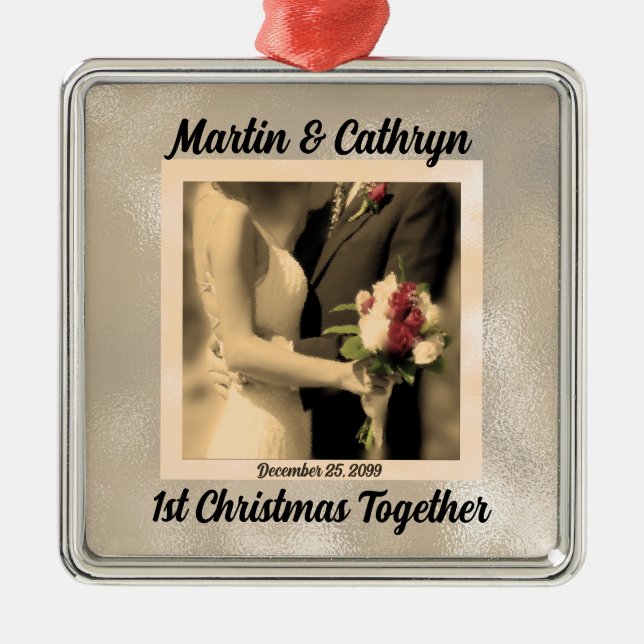 Nur verheiratet mit Name und Jahr 1 Weihnachten Silbernes Ornament (Vorne)