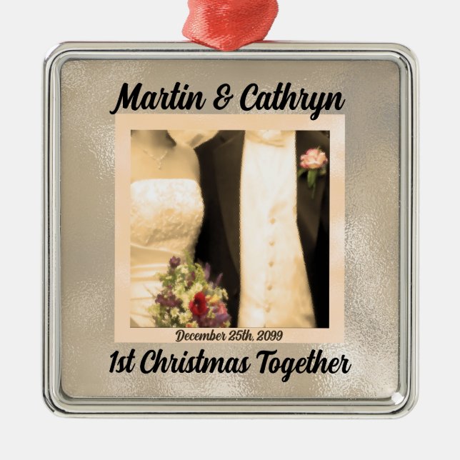 Nur verheiratet mit Name und Jahr 1 Weihnachten Silbernes Ornament (Vorne)