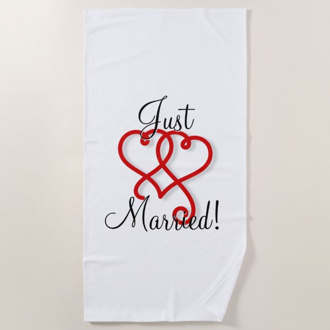 Nur verheiratet mit Red Linked Wirbel Hearts Strandtuch (Vorderseite)