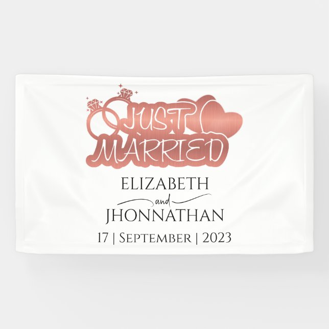 Nur verheiratet Moderne Rose Gold Foil Banner (Horizontal)