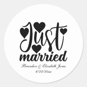 Nur verheiratet Name Datum Hochzeit hinzufügen Runder Aufkleber