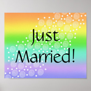 Nur verheiratet! Rainbow Wedding Car Sign Poster