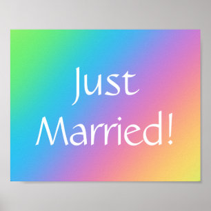 Nur verheiratet! Rainbow Wedding Car Sign Poster