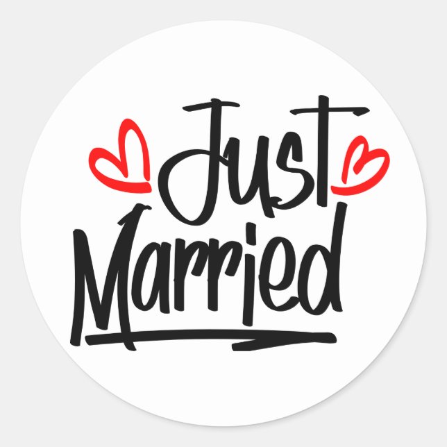 Nur verheiratet Schwarz-Weiß-Hochzeit Ankündigung Runder Aufkleber (Vorderseite)