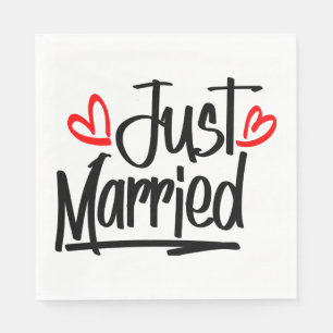 Nur verheiratet Schwarz-Weiß-Hochzeit Ankündigung Serviette