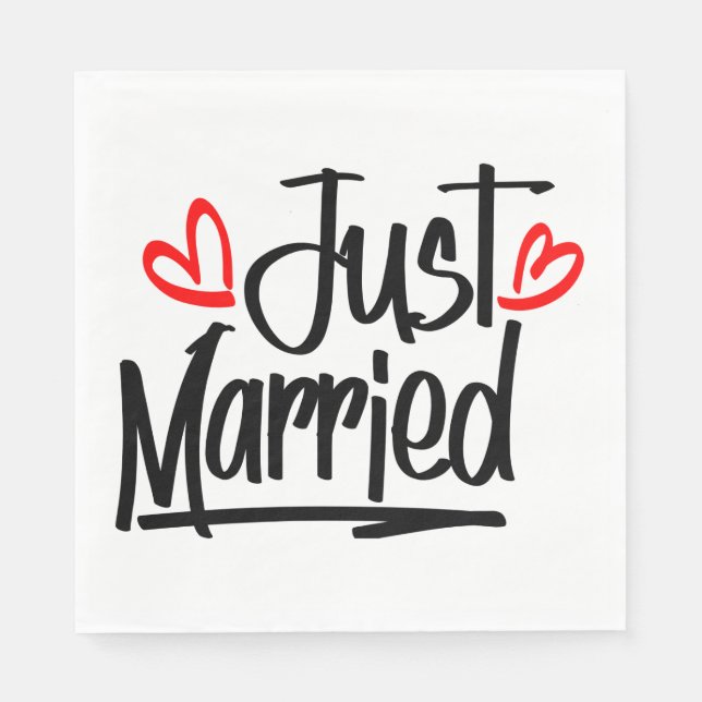 Nur verheiratet Schwarz-Weiß-Hochzeit Ankündigung Serviette (Vorderseite)