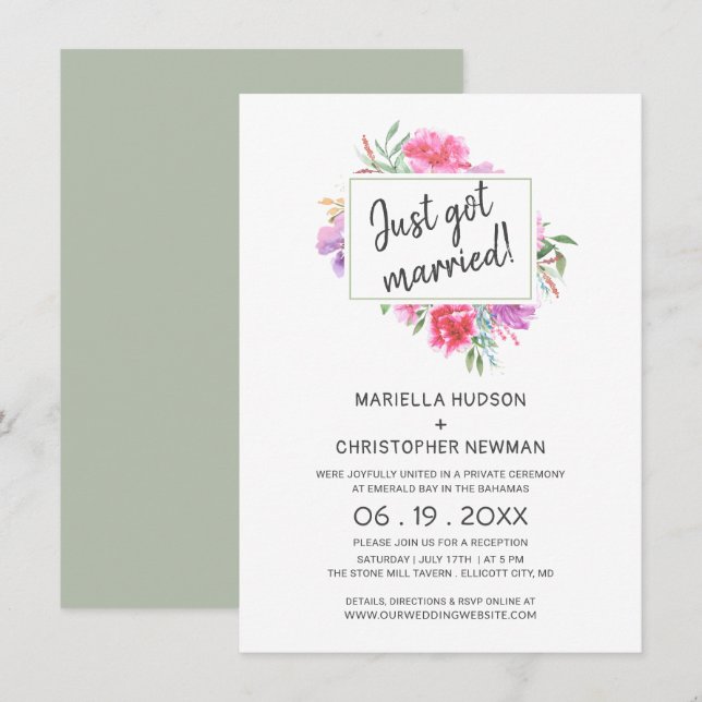 Nur verheiratet Wassercolor Bouquet Empfang Einladung (Vorne/Hinten)
