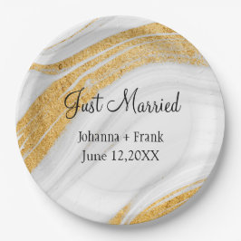 Nur verheiratet White und Gold Agate Pappteller