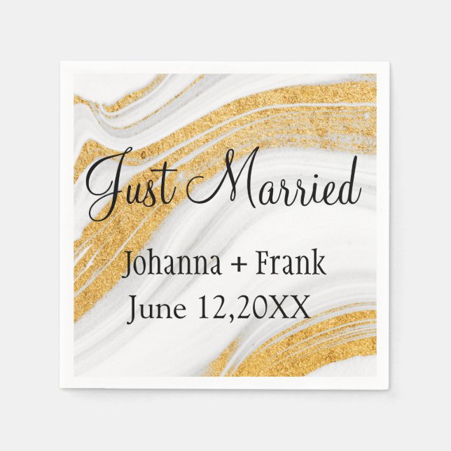 Nur verheiratet White und Gold Agate Serviette (Vorderseite)