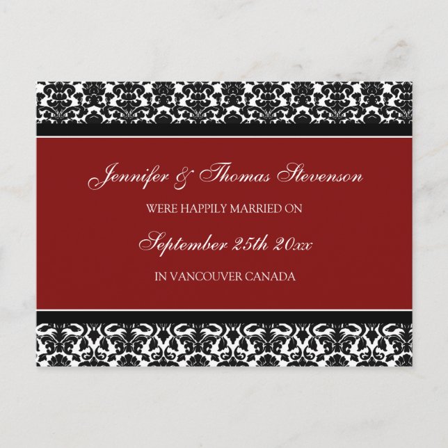 Nur verheiratete Ankündigung Postkarten Red Damask (Vorderseite)
