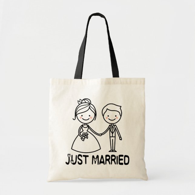 Nur verheiratete Cartoon Braut & Groom Black Wedge Tragetasche (Vorne)