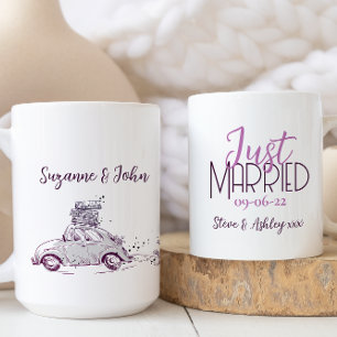 Nur Verheiratete Flitterwochen Auto mit Koffer Got Kaffeetasse