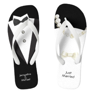 Nur verheiratete Hochzeit Braun & Groom Flip Flops