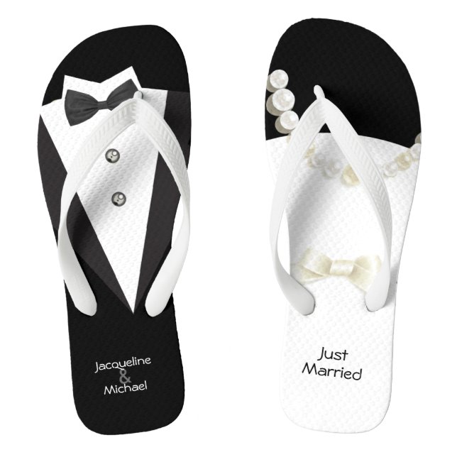 Nur verheiratete Hochzeit Braun & Groom Flip Flops (Fußbett)