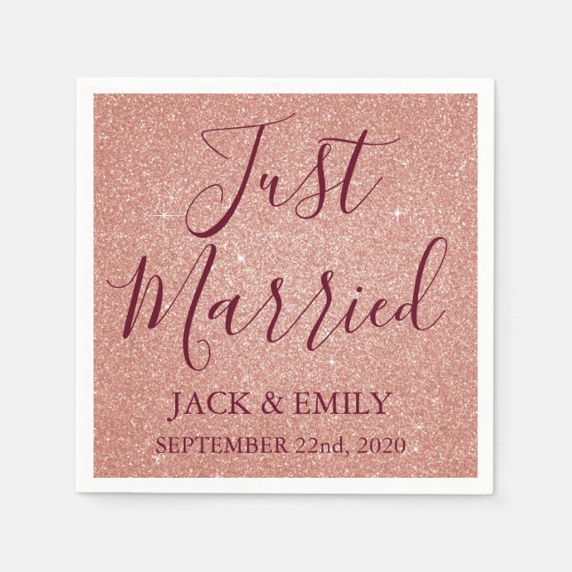Nur verheiratete Rose Gold Blush Pink Napkins Serviette (Vorderseite)