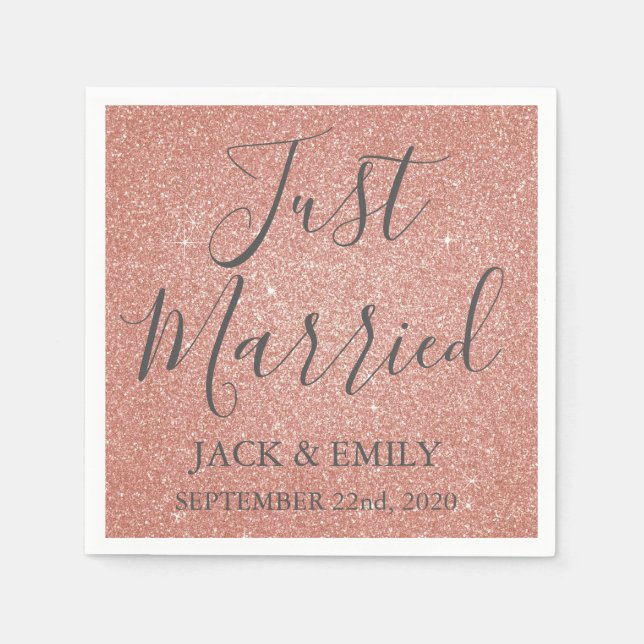 Nur verheiratete Rose Gold Blush Pink Napkins Serviette (Vorderseite)