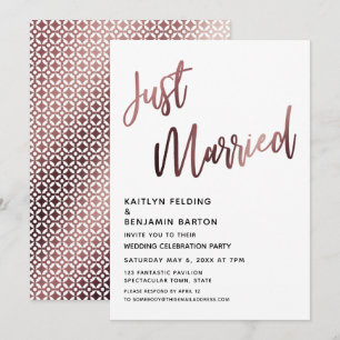 Nur verheiratete Rose Gold Hochzeit Empfang Einladung
