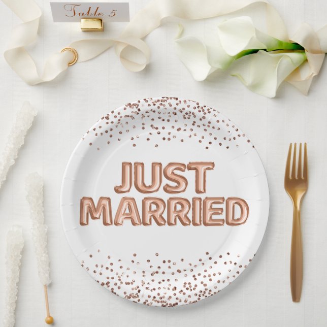 Nur verheiratete Rose Gold Hochzeitsballons Pappteller (Hochzeit)