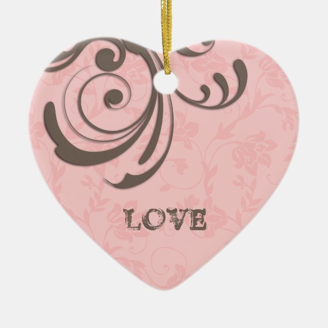 Nur Verlobte erste Weihnachten Rosa Herz Swirl Keramikornament (Vorne)