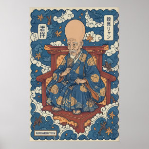 Nurarihyon-Wandkunst mit geschichteten Wolkenmotiv Poster