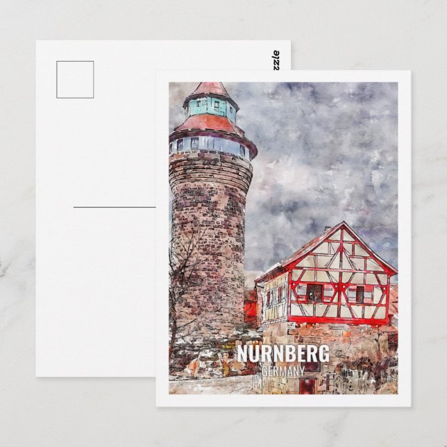 Nurnberg Deutschland Berühmter Platz Wasserfarben Postkarte (Vorne/Hinten)