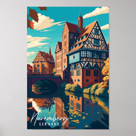 Nürnberg Deutschland Vintage Reise Illustration Poster