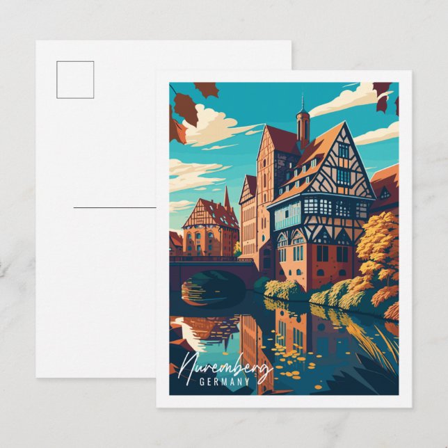 Nürnberg Deutschland Vintage Reise Illustration Postkarte (Vorne/Hinten)